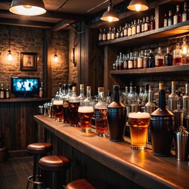 Bar z barem przestrzennym w piwnicy